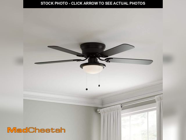 Lot 74-12692376 - *DIRTY/MISSING BOLTS/CAPS* Hampton Bay Hugger 52 in. LED Indoor Black Ceiling Fan with Light Kit *DI...