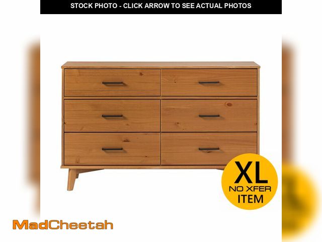 Lot 74-13638794 - Walker Edison Sloane 6-Drawer Solid Wood Dresser with Metal Handles, 52 Inch, Caramel - UNUSED