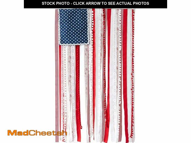 Lot 74-14150984 - NIISDROP 4th of July Decorations Outdoor Vintage American Flag Banner 4x2.3 Ft Rustic Patriotic Ribb...