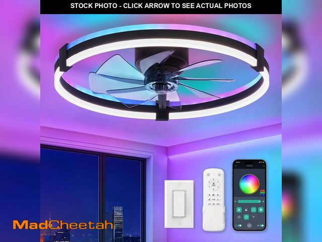 Lot 74-14483239 - ZMISHIBO 23" RGB Low Profile Ceiling Fans with Lights and Remote, Black - USED