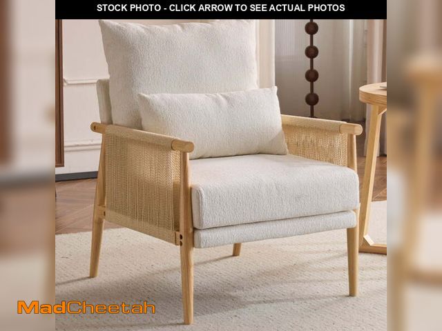 Lot 74-14607905 - Ktaxon Accent Chair, Solid Wood and Jute Rope Armrests Armchair, Single sofa with Lumbar Pillow for ...