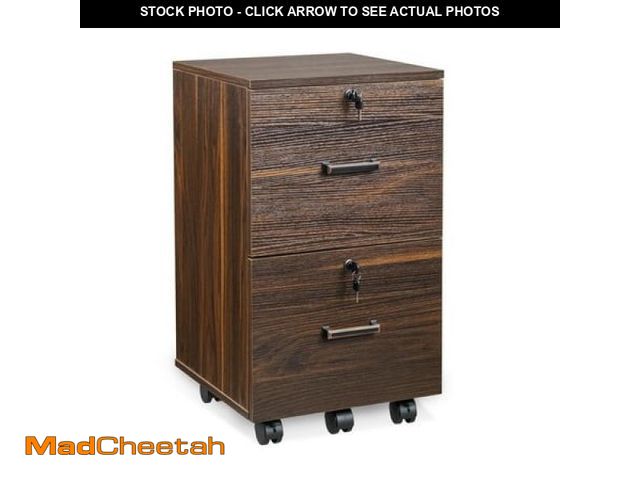 Lot 74-12158421 - Ktaxon 2-Drawer Rolling Wood File Cabinet with Lock  Portable Vertical Mobile Wooden Storage Filing ...