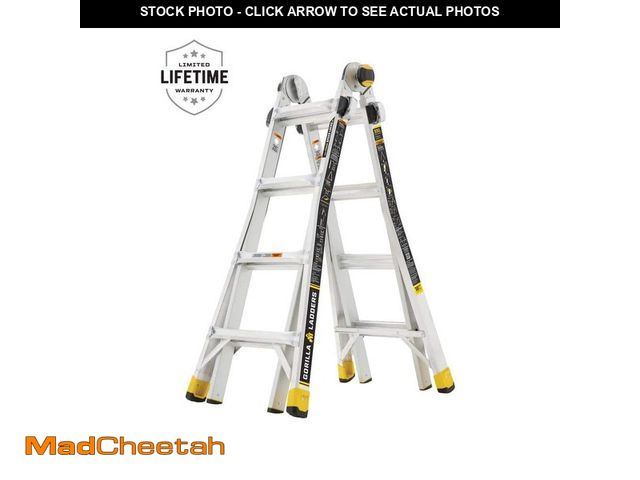 Lot 74-12772143 - Gorilla Ladders 18 ft Reach Aluminum Multi-Position Ladder with Tool Hangers, 300 lbs. Load Capacity...