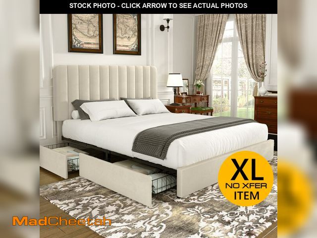 Lot 74-12784823 - VECELO Queen Size Upholstered Bed Frame with 4 Drawers and Headboard, Velvet Platform Storage Bedfra...