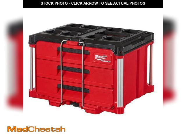Lot 74-14275404 - Milwaukee PACKOUT 22 in. Modular 3-Drawer Tool Box with Metal Reinforced Corners - UNUSED