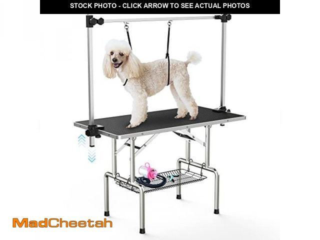 Lot 74-12137092 - Lyromix 42''Large Dog Grooming Table, Adjustable Cat Drying Desktop with Arms, Nooses, Mesh Tray, Fo...