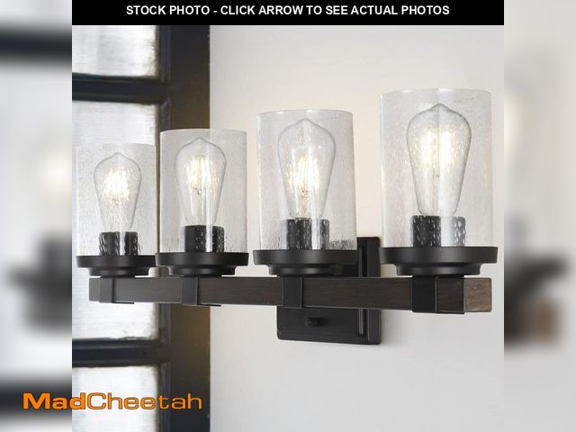 Lot 74-14289169 - JONATHAN Y Bungalow 32 in. 4-Light Oil Rubbed Bronze Iron/Seeded Glass Rustic Farmhouse LED Vanity L...