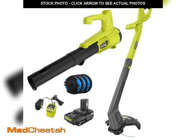 Lot 74-13778788 - RYOBI ONE+ 18V Cordless String Trimmer/Edger and Blower/Sweeper Combo Kit &amp; 3 Pack. 065 Line w/ ...