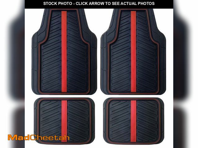 Lot 74-14261081 - Rally 4-Piece Black with Red Carbon Fiber Stripe &amp; Piping All-Weather Rubber Floor Mat Set  Heav...