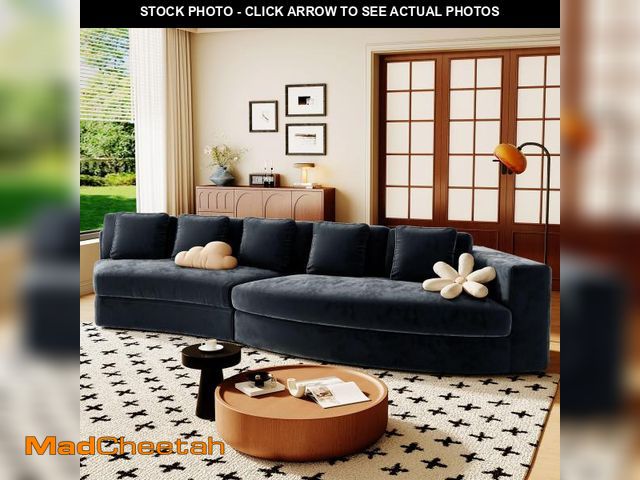 Lot 74-12363659 - Merax Minimalist Curved Sectional Sofa with Five Throw Pillows, Chenille Upholstered Modular Sleeper...