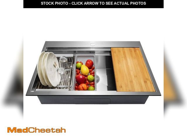 Lot 74-12932804 - AKDY Handmade Drop-In 33 in. x 22 in. Single Bowl Stainless Steel Workstation Kitchen Sink with Acce...