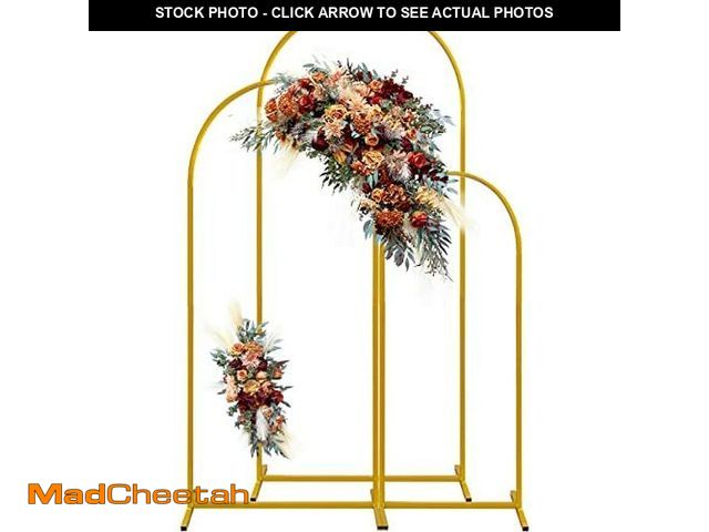 Lot 74-12720205 - PATPROPS Metal Wedding Arch Backdrop Stand,3-Piece Gold Arch Backdrop Stand for Wedding Ceremony Bri...