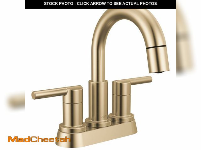 Lot 74-14266253 - Delta Nicoli Centerset Brushed Gold Bathroom Faucet with Sprayer, 4 Inch 3 Hole Bathroom Sink Faucet...