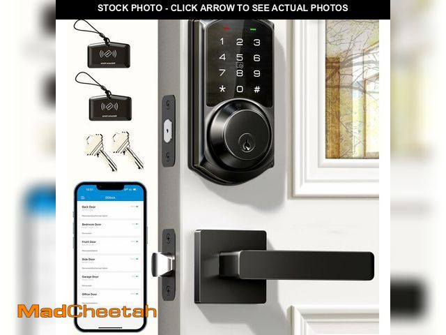 Lot 74-12769469 - *DIRTY* Veise VE06-L Smart Locks with 2 Lever Handle Set, App Control, Keyless Entry Deadbolt for Fr...