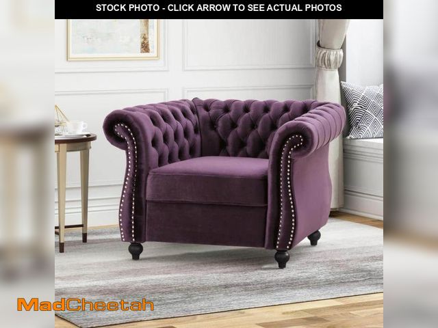 Lot 74-12424805 - Noble House Blackberry Velvet Club Chair with Nailhead Trim (Set of 1) - UNUSED
