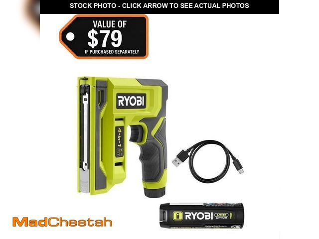 Lot 74-14114165 - RYOBI USB Lithium Cordless Craft 4-in-1 Stapler/Nailer Kit with 3.0 Ah Battery and Charging Cable - ...