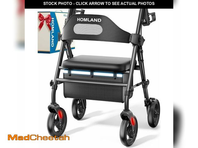 Lot 74-13801413 - HOMLAND Foldable Rollator Walkers with Seat for Seniors, 8'' Big Wheels, 350 lb. Weight Capacity, Ad...