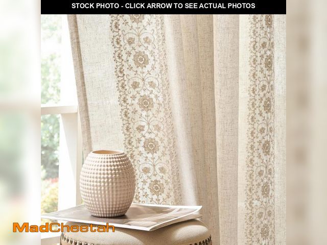 Lot 74-12308431 - jinchan Boho Curtains for Bedroom Ivory Vintage Floral Farmhouse Curtains 84 Inches Long Linen Blend...