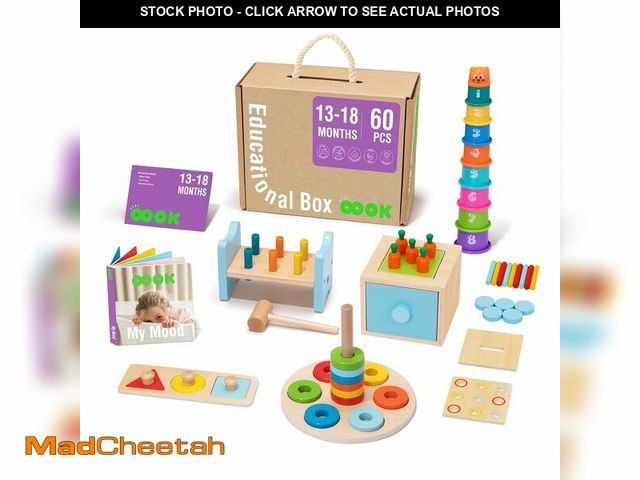 Lot 74-14385943 - TOOKYLAND Montessori Toys for 1 Year Old, 8 in 1 Learning Educational Set Wooden Toys (Includes Stac...