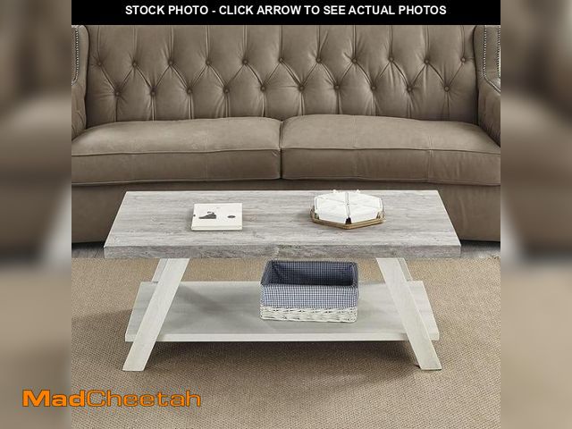 Lot 74-12400086 - Roundhill Furniture Athens Contemporary Wood Shelf Coffee Table, Weathered Gray and Beige - UNUSED