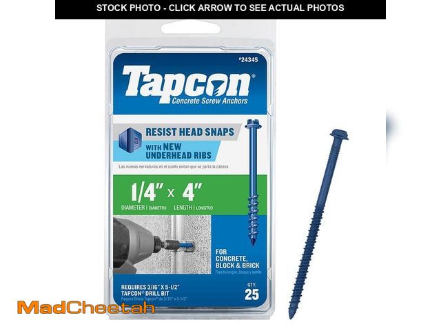 Lot 74-14276902 - Tapcon 1/4 in. x 4 in. Hex-Washer-Head Concrete Anchors (25-Piece) - UNUSED