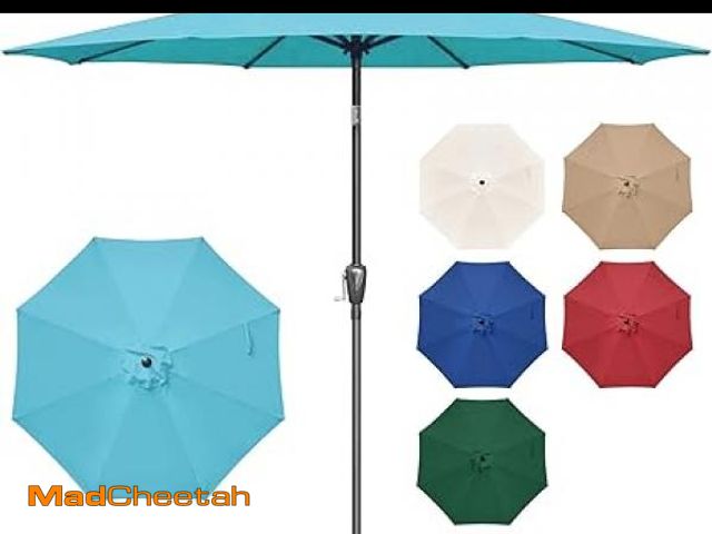 Lot 74-12402354 - MASTERCANOPY 9ft Outdoor Market Patio Umbrella W/ Push Button Tilt and Crank 8 Ribs  Turquoise - UNU...