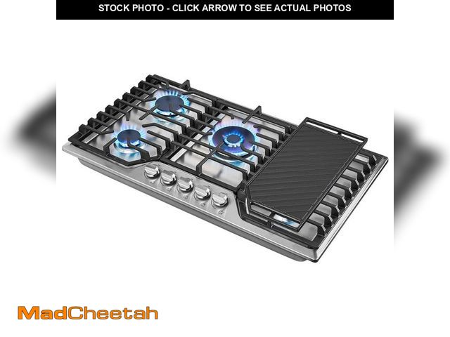 Lot 74-12692668 - Sunmaki 36 in. 5-Burners Recessed Gas Cooktop in Stainless Steel with Power Burners and Reversible C...