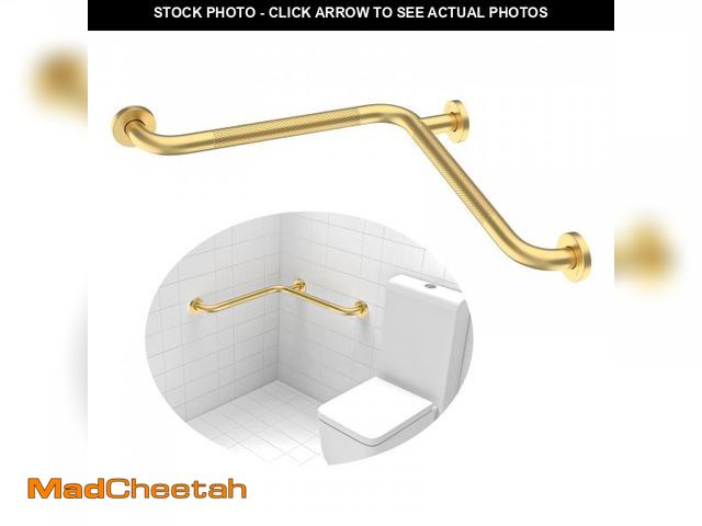 Lot 74-12152791 - 4 Pack Angled Grab Bar 16x16 Inch, YuanDe Brushed Gold L-Shaped Shower Grab Bar w/Anti-Slip Knurled ...