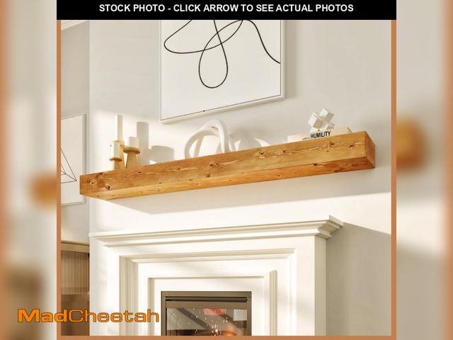 Lot 74-12488865 - Avana Fireplace Mantle - Natural Wood - Mounted for Over Fireplace - Handcrafted - Rustic Natural, 6...