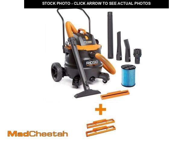 Lot 74-13561072 - RIDGID 16 Gal. 7.0 Peak HP NXT Power Shop Vacuum HD1900 Wet Dry Vac with Cart, Pro Hose, Bristle Sho...