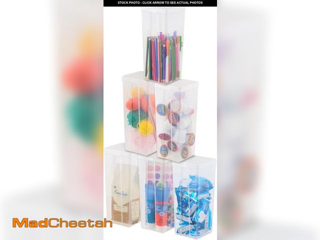Lot 74-12098300 - IRIS USA Vertical Plastic Flip Top Storage Containers Bins with Lids for Pantry, Home, Office, Organ...