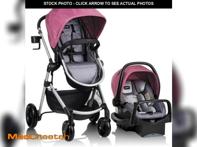 Lot 74-12367468 - Evenflo Pivot Modular Travel System with LiteMax Infant Car Seat (Dusty Rose Pink) 4-17-2025 - USED
