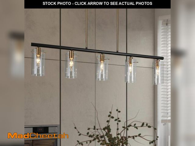 Lot 74-12210467 - ZEVNI 5-Light Kitchen Island Lighting, Black Gold Linear Pendant Lighting, Modern Chandelier for Din...