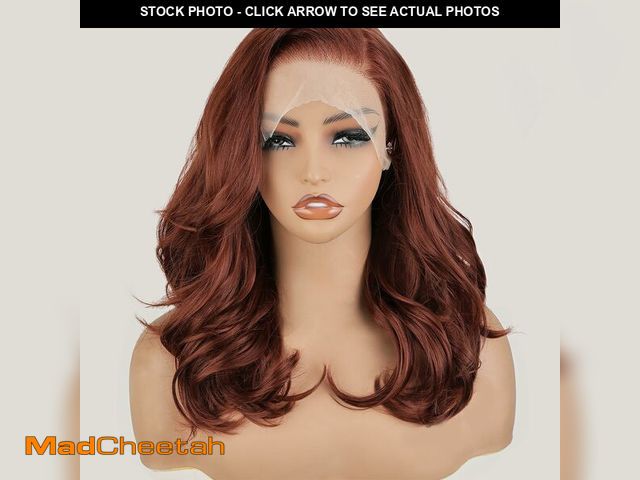 Lot 74-13954500 - SOKU 13X6 Reddish Brown Lace Front Wigs Pre Layered, 18 Inch Short Wavy Glueless Wigs Pre Plucked, C...