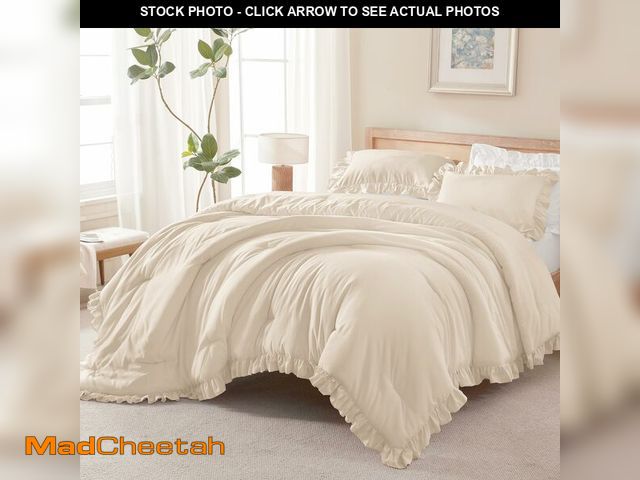 Lot 74-14206095 - Andency Beige Ruffle Comforter Twin XL(68x92Inch), 2 Pieces(1 Ruffled Comforter and 1 Pillowcase) So...