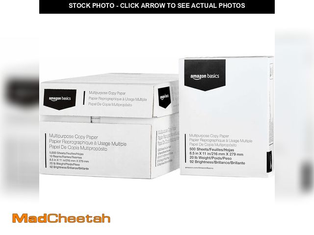 Lot 74-14612763 - Basics Multipurpose Copy Printer Paper, 20 lb, 8.5 x 11 Inches, 10 Reams (5,000 Sheets), 92 Bright W...
