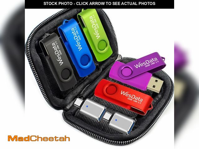 Lot 74-12979688 - WesData 5 Pack 64GB USB Flash Drive and 2 Pack USB C Adapters in a Case, Thumb Drives Memory Stick S...