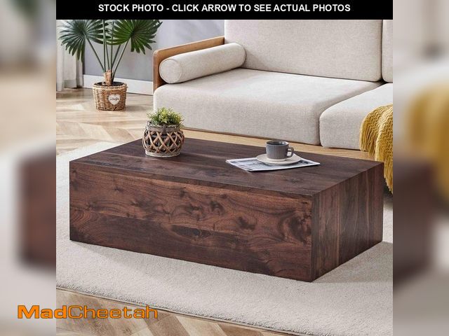 Lot 74-14244383 - Polibi 39.3 in. Walnut Rectangle MDF Coffee Table with Wood Grain Texture Finish - UNUSED