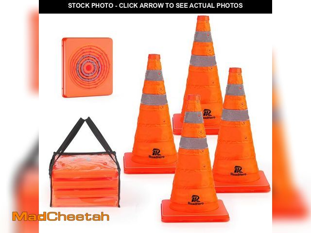 Lot 74-14271866 - RoadHero 18 Inch 4 Pack Collapsible Traffic Safety Cones, Multi Purpose Pop-up Cones with Reflective...