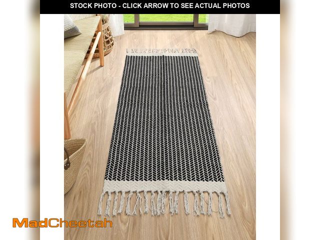 Lot 74-12713914 - Lahome Boho Kitchen Runner, 2x4.3 Bathroom Runner Rugs Lightweight Entryway Rug Woven Cotton Throw M...