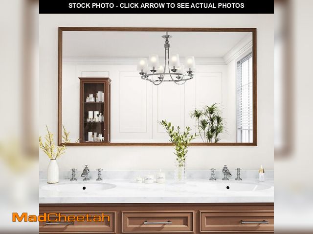 Lot 74-13579083 - WEER 60X36 Inch Framed Bathroom Mirror, Walnut Rectangular Framed Mirror, Large Wall Mounted Vanity ...