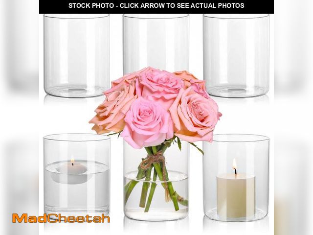 Lot 74-11557227 - SUPMIND Glass Cylinder Vase Set of 6 for Centerpieces, 5 Inch Short Clear Flower Vases Bulk, Glass H...