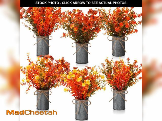 Lot 74-12707873 - Zeyune 6 Sets Artificial Fall Centerpiece for Tables Faux Fall Plants with Galvanized Pots Farmhouse...