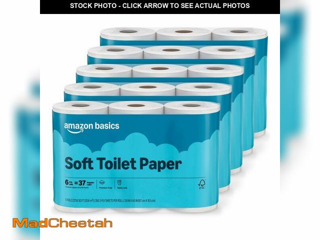 Lot 74-14348523 - Basics 2-Ply Soft Toilet Paper, 30 Rolls (5 Packs of 6), 350 Sheets per Roll, Septic Safe, Equivalen...