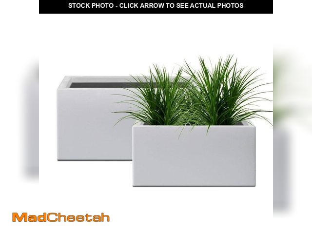 Lot 74-14392223 - KANTE 32 in. and 24 in. L Light-Weight Pure White Concrete Rectangular Metal Planter Pots, with Drai...