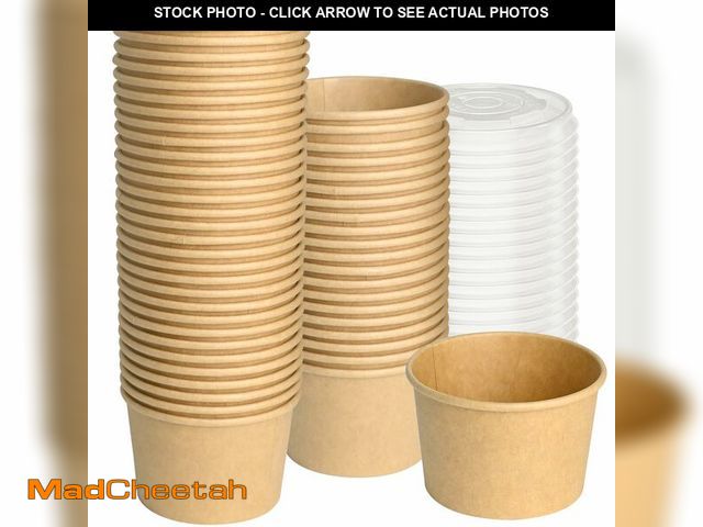Lot 74-14147044 - ESSENTIAL Paper Ice Cream Cups with Lids, 50pcs 8oz Disposable Dessert Bowls with Lids for Hot or Co...