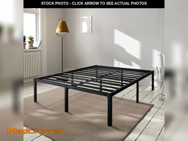 Lot 74-12800603 - Amolife Heavy Duty Queen Size Metal Platform Bed Frame with 16.5'' Large Under Bed Storage Space, Bl...