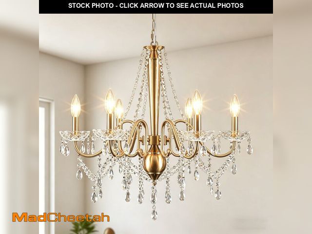 Lot 74-13991272 - Gold Crystal Chandelier, 6-Light Candle Style Chandelier Lighting with Clear Crystal, 25" Modern Far...