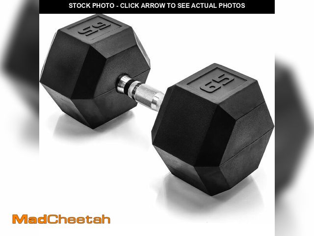 Lot 74-13075924 - CAP Barbell 65 LB Rubber Coated Hex Dumbbell Hand Weight - Single | Chrome Handle - USED