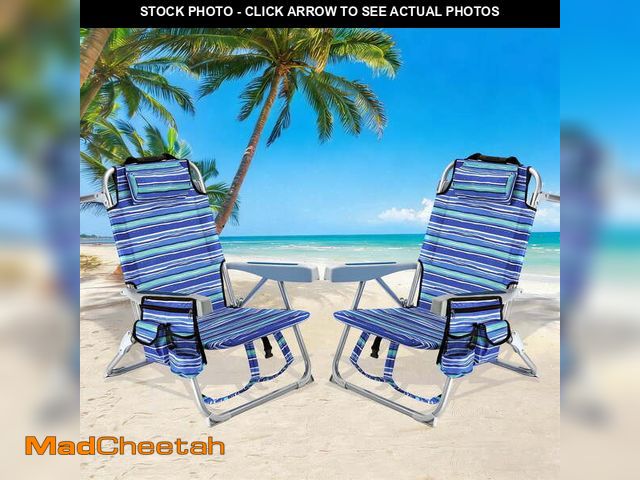 Lot 74-13777993 - GVDV Backpack Beach Chair Set of 2, Portable Folding Beach Chair with Cup Holder and Towel Bars, 4-P...